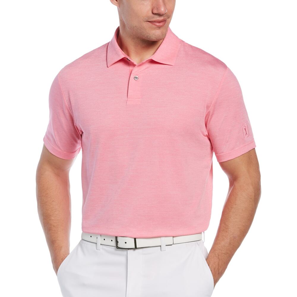 $62 PGA Tour Men's Textured Space-Dyed Performance Golf Polo Shirt Pink SMALL